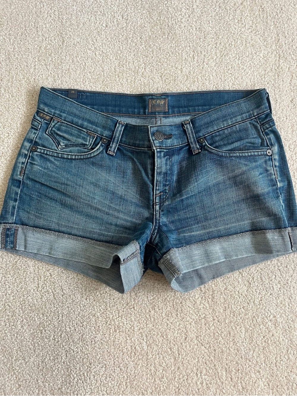 NWOT Citizens Of Humanity Medium Blue Rolled Hem Denim Shorts Y2K